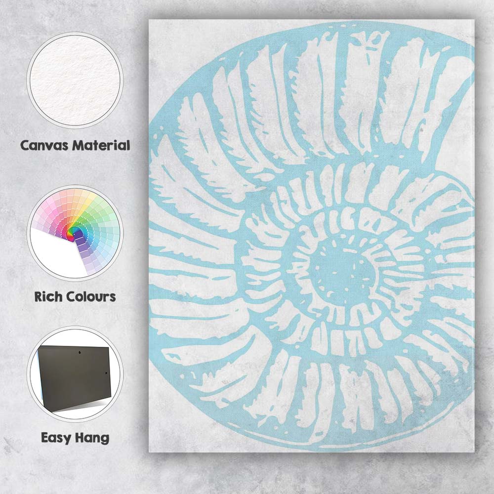 Light Blue Nautilus Fossil Coastal Silhouette Canvas Wall Art Print Decor Picture Ready to Hang