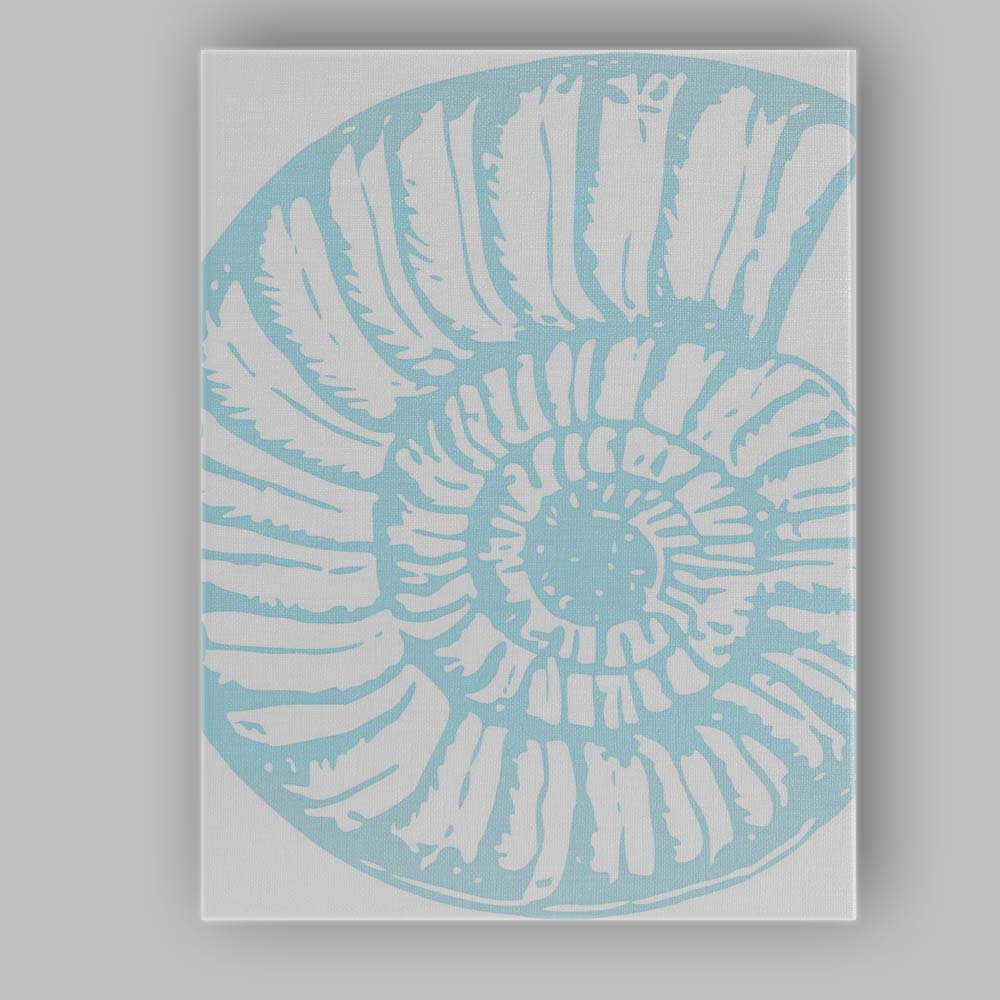 Light Blue Nautilus Fossil Coastal Silhouette Canvas Wall Art Print Decor Picture Ready to Hang
