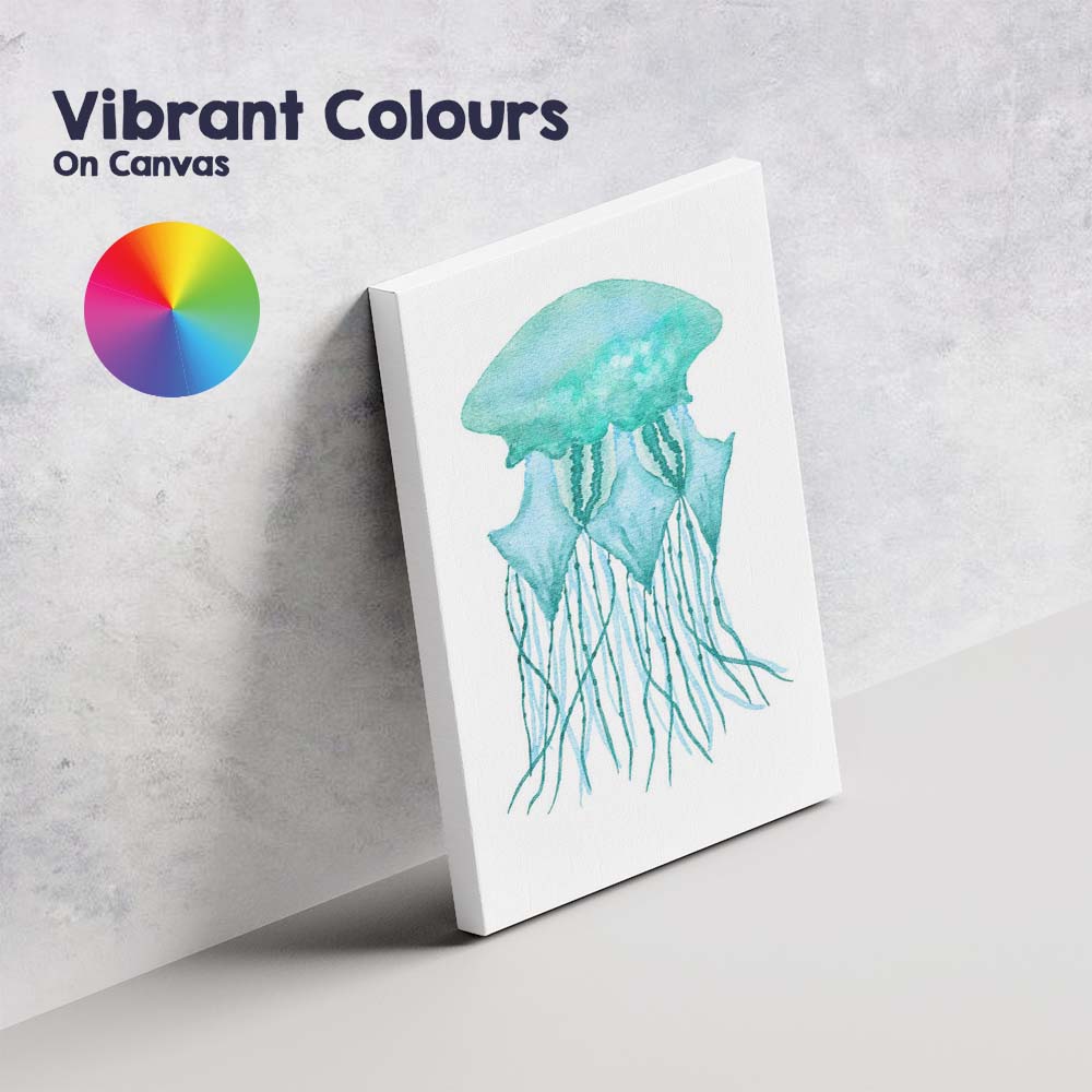 Turquoise Watercolour Jellyfish Coastal Marine Illustration Canvas Wall Art Print Decor Picture Ready to Hang