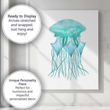 Turquoise Watercolour Jellyfish Coastal Marine Illustration Canvas Wall Art Print Decor Picture Ready to Hang