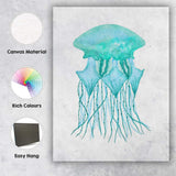 Turquoise Watercolour Jellyfish Coastal Marine Illustration Canvas Wall Art Print Decor Picture Ready to Hang
