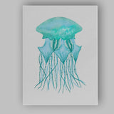 Turquoise Watercolour Jellyfish Coastal Marine Illustration Canvas Wall Art Print Decor Picture Ready to Hang