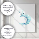 Light Blue Watercolour Prawn Coastal Seafood Illustration Canvas Wall Art Print Decor Picture Ready to Hang