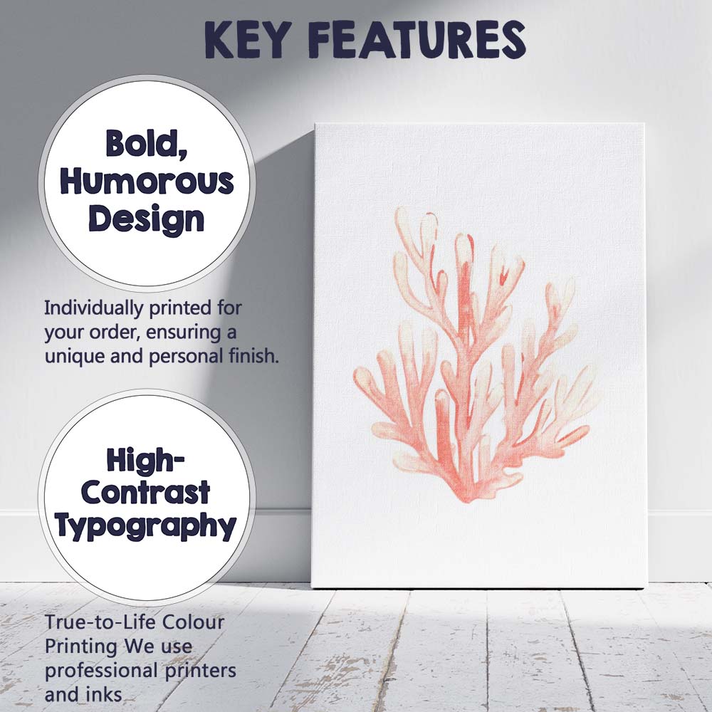 Coral Pink Watercolour Sea Coral Coastal Marine Illustration Canvas Wall Art Print Decor Picture Ready to Hang