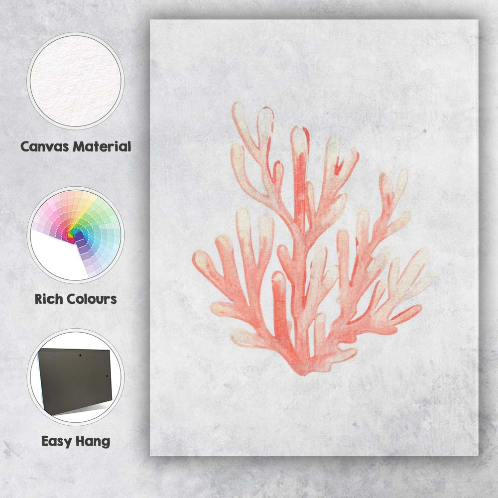 Coral Pink Watercolour Sea Coral Coastal Marine Illustration Canvas Wall Art Print Decor Picture Ready to Hang