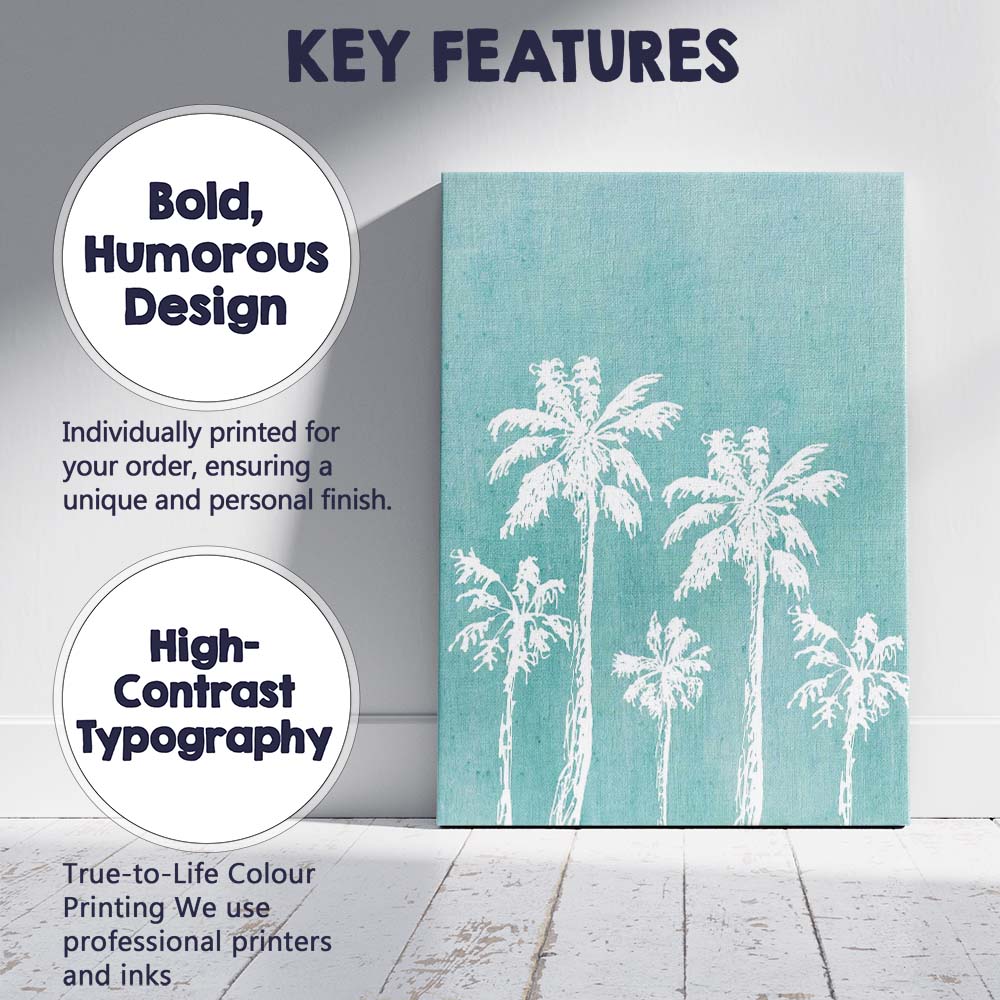 Turquoise Tropical Palm Trees Coastal Silhouette Canvas Wall Art Print Decor Picture Ready to Hang