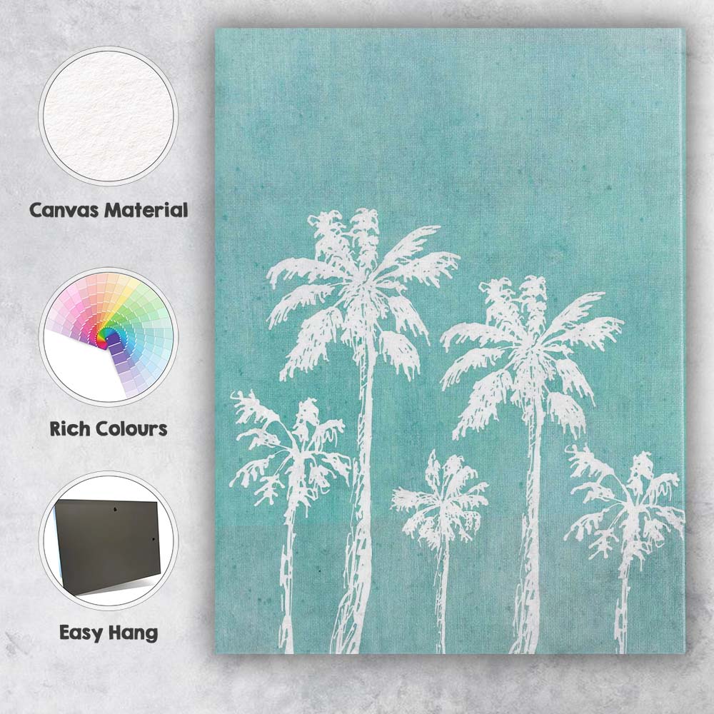 Turquoise Tropical Palm Trees Coastal Silhouette Canvas Wall Art Print Decor Picture Ready to Hang