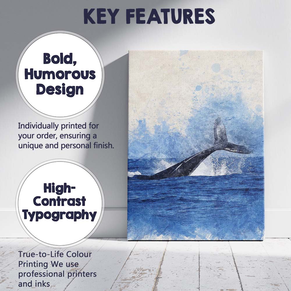 Blue Whale Tail Ocean Watercolour Wildlife Canvas Wall Art Print Decor Picture Ready to Hang