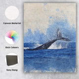 Blue Whale Tail Ocean Watercolour Wildlife Canvas Wall Art Print Decor Picture Ready to Hang