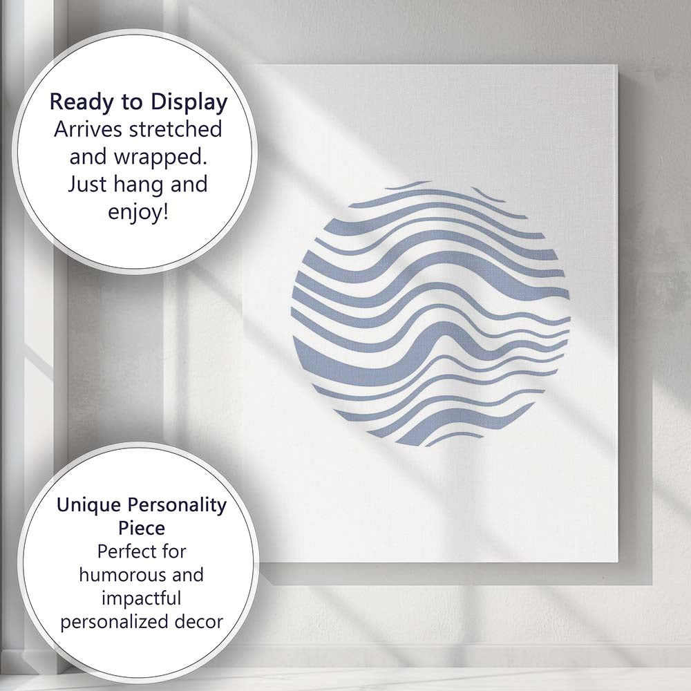 Minimalist Blue Abstract Ocean Wave Circle Canvas Wall Art Print Decor Picture Ready to Hang