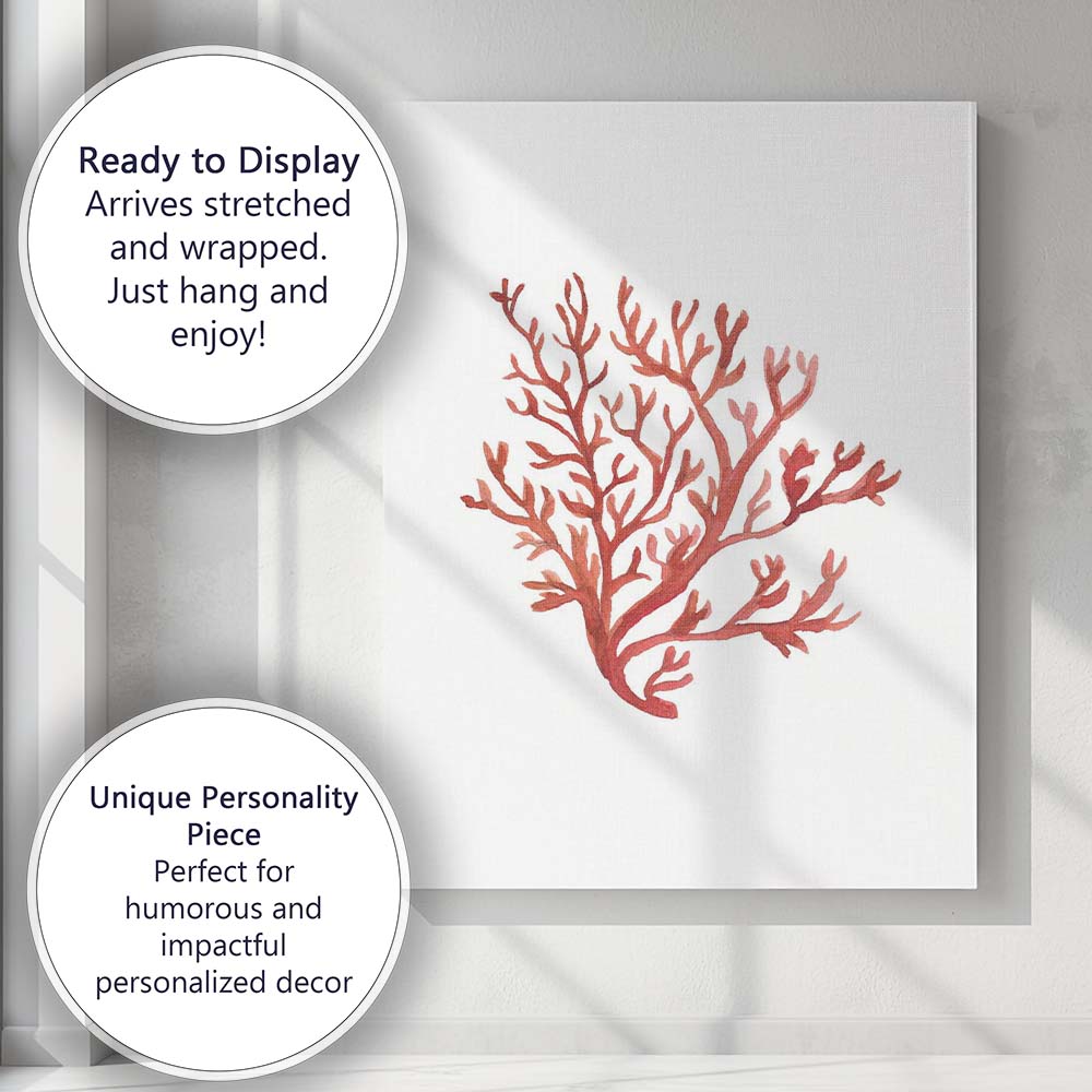 Terracotta Red Watercolour Coral Branch Coastal Illustration Canvas Wall Art Print Decor Picture Ready to Hang