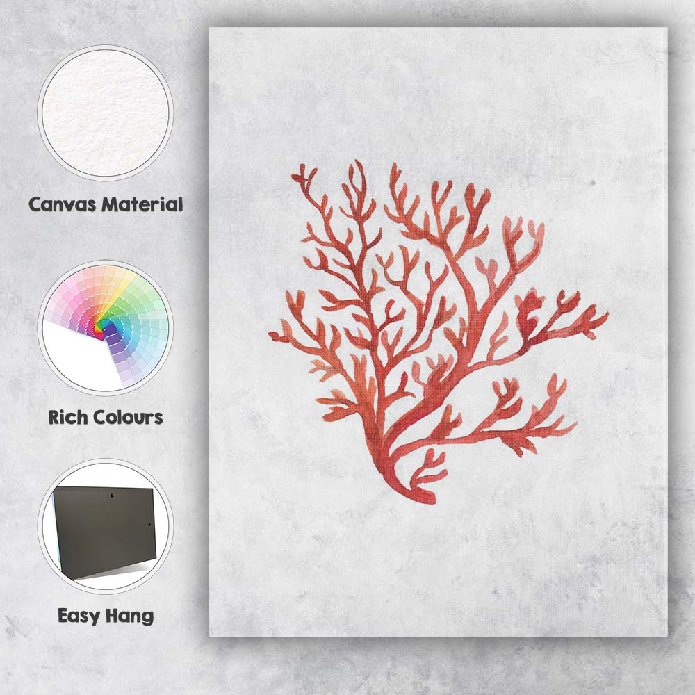 Terracotta Red Watercolour Coral Branch Coastal Illustration Canvas Wall Art Print Decor Picture Ready to Hang