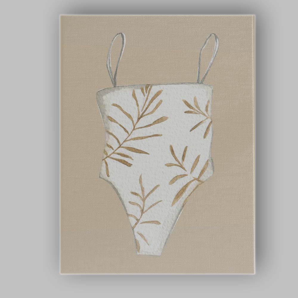 Neutral Beige Botanical Leaf Swimsuit Fashion Watercolour Canvas Wall Art Print Decor Picture Ready to Hang