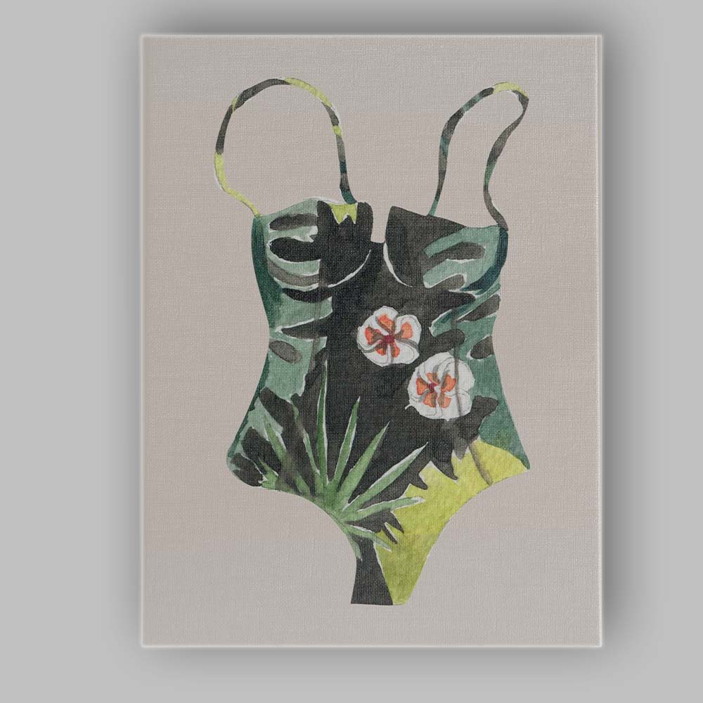 Tropical Botanical Floral Swimsuit Watercolour Illustration Canvas Wall Art Print Decor Picture Ready to Hang