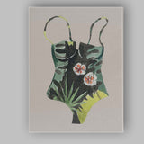 Tropical Botanical Floral Swimsuit Watercolour Illustration Canvas Wall Art Print Decor Picture Ready to Hang