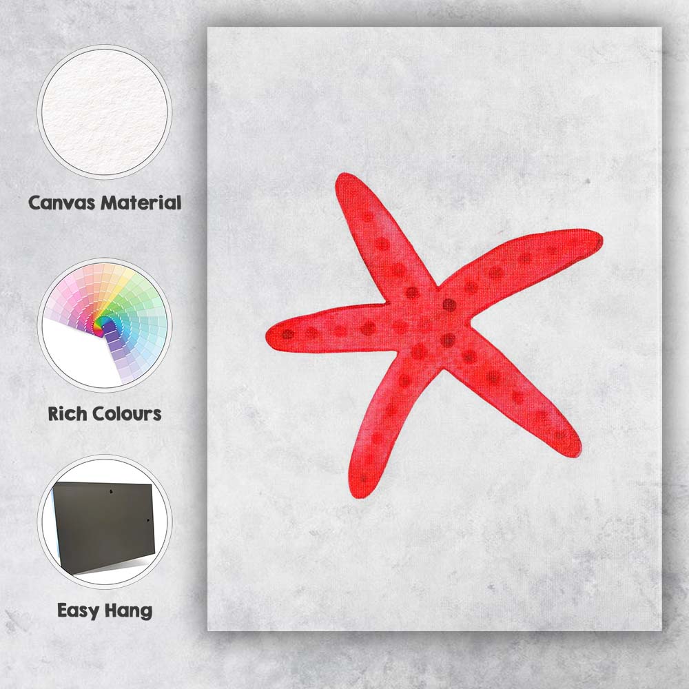 Vibrant Red Starfish Coastal Watercolour Illustration Canvas Wall Art Print Decor Picture Ready to Hang