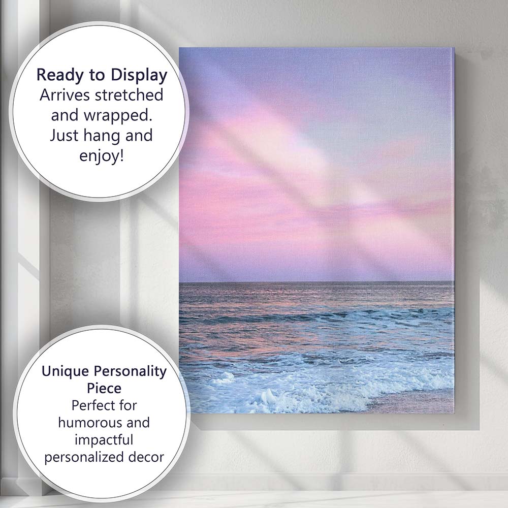 Pastel Pink Blue Ocean Sunset Seascape Photography Canvas Wall Art Print Decor Picture Ready to Hang