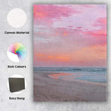 Dreamy Pink Coastal Sunset Ocean Shore Photography Canvas Wall Art Print Decor Picture Ready to Hang