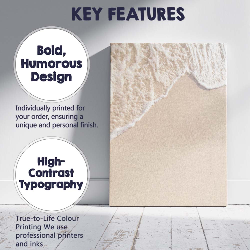 Minimal Sandy Beach Wave Shoreline Coastal Photography Canvas Wall Art Print Decor Picture Ready to Hang