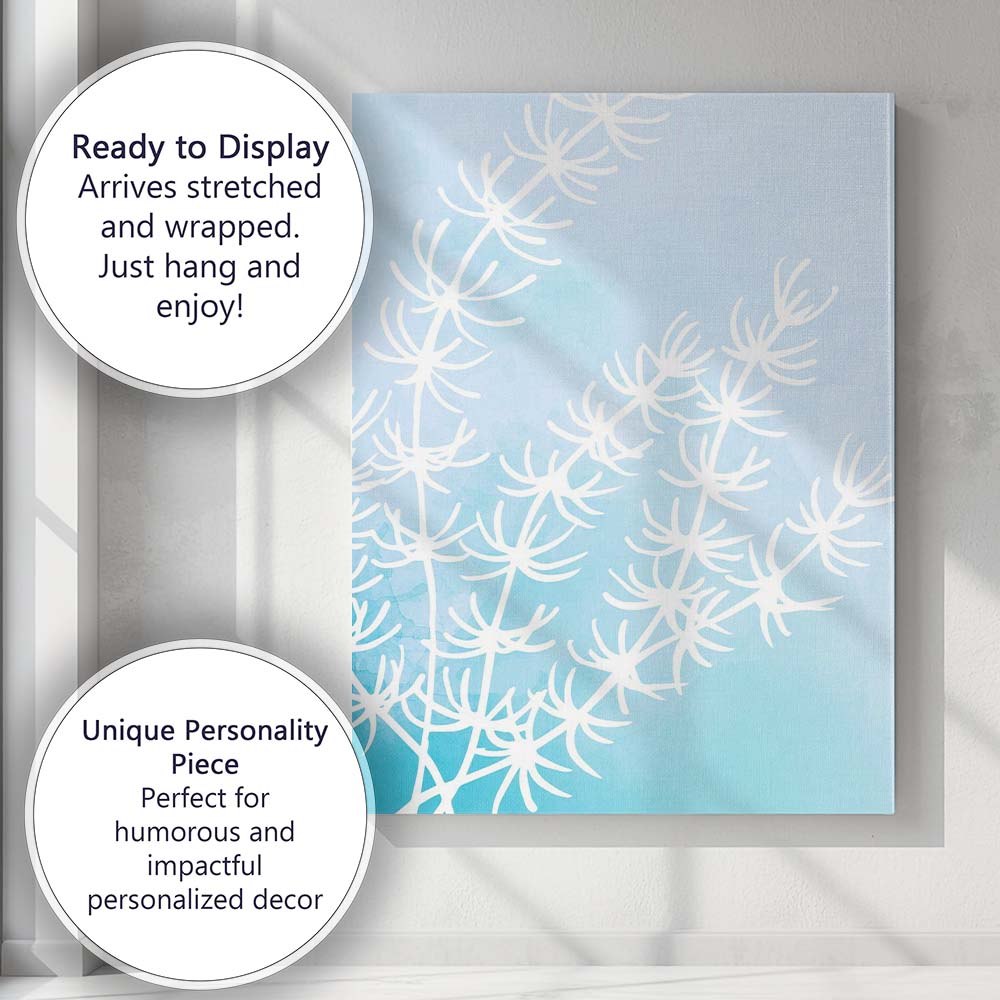 Light Blue Coastal Seaweed Silhouette Watercolour Canvas Wall Art Print Decor Picture Ready to Hang