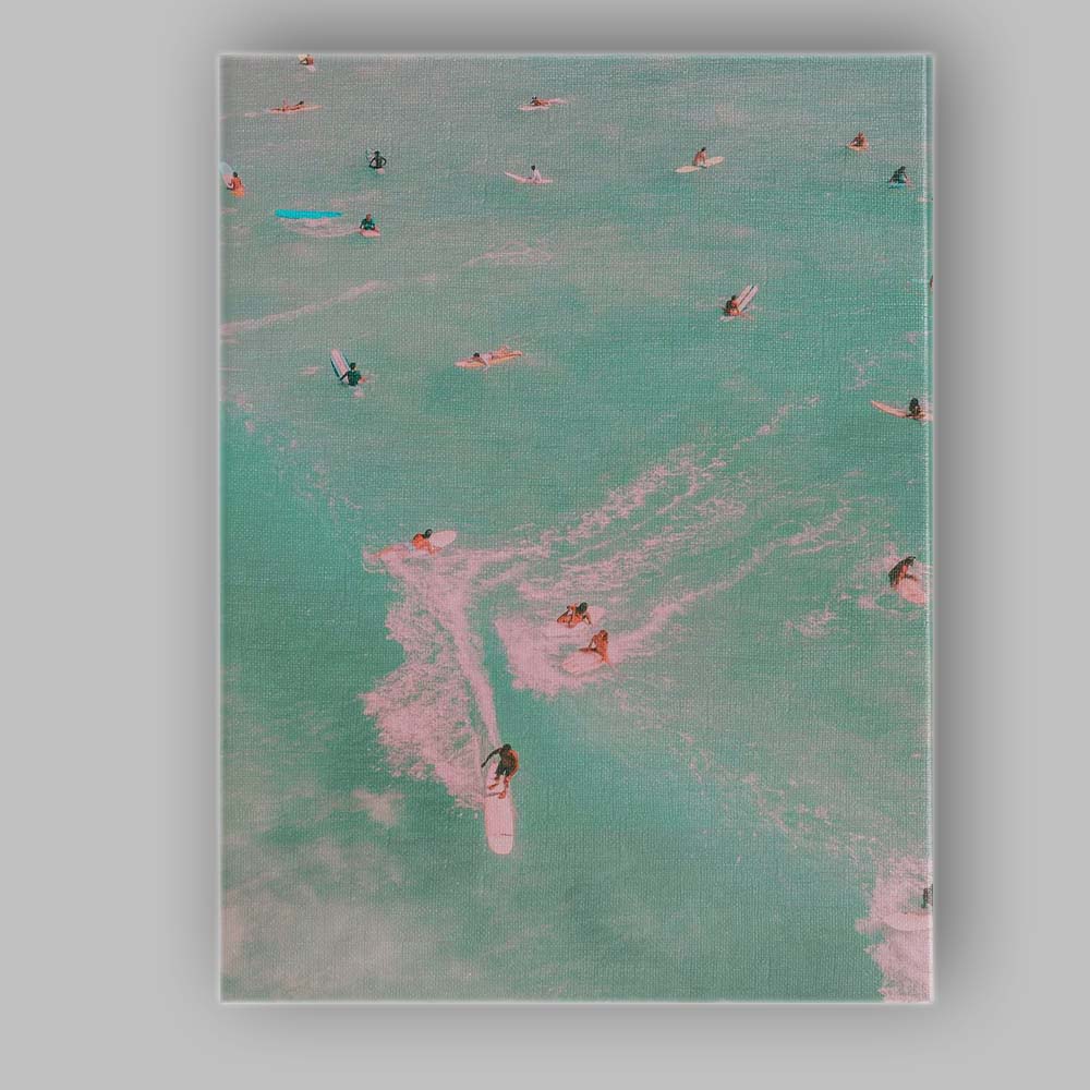 Aerial Turquoise Ocean Surfers Summer Coastal Photography Canvas Wall Art Print Decor Picture Ready to Hang
