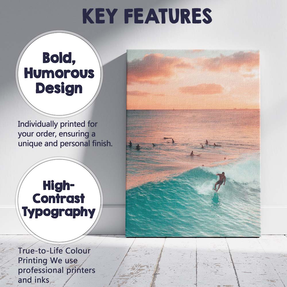 Ocean Wave Surfer Sunset Seascape Coastal Photography Canvas Wall Art Print Decor Picture Ready to Hang