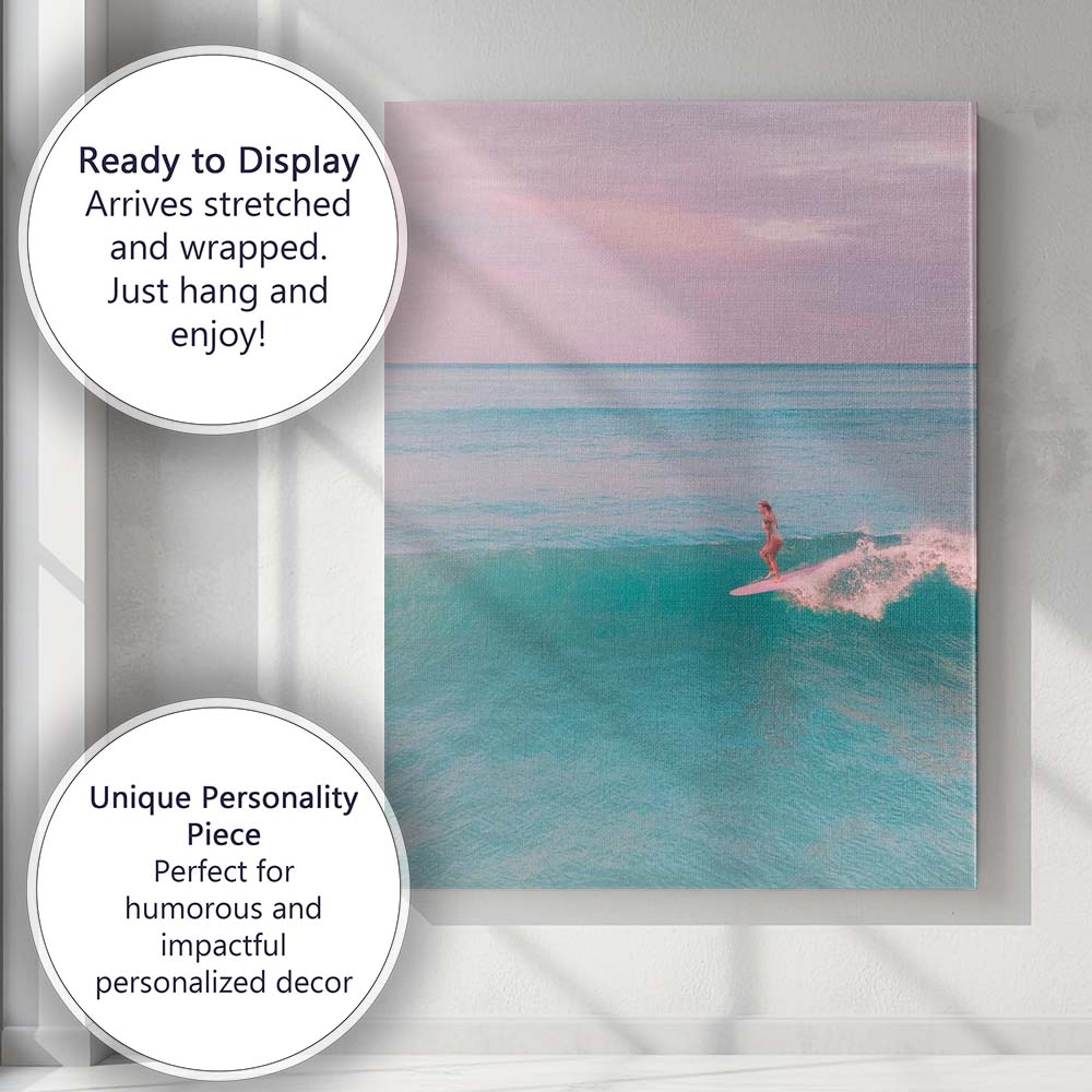 Pastel Ocean Surfing Seascape Coastal Sunset Photography Canvas Wall Art Print Decor Picture Ready to Hang