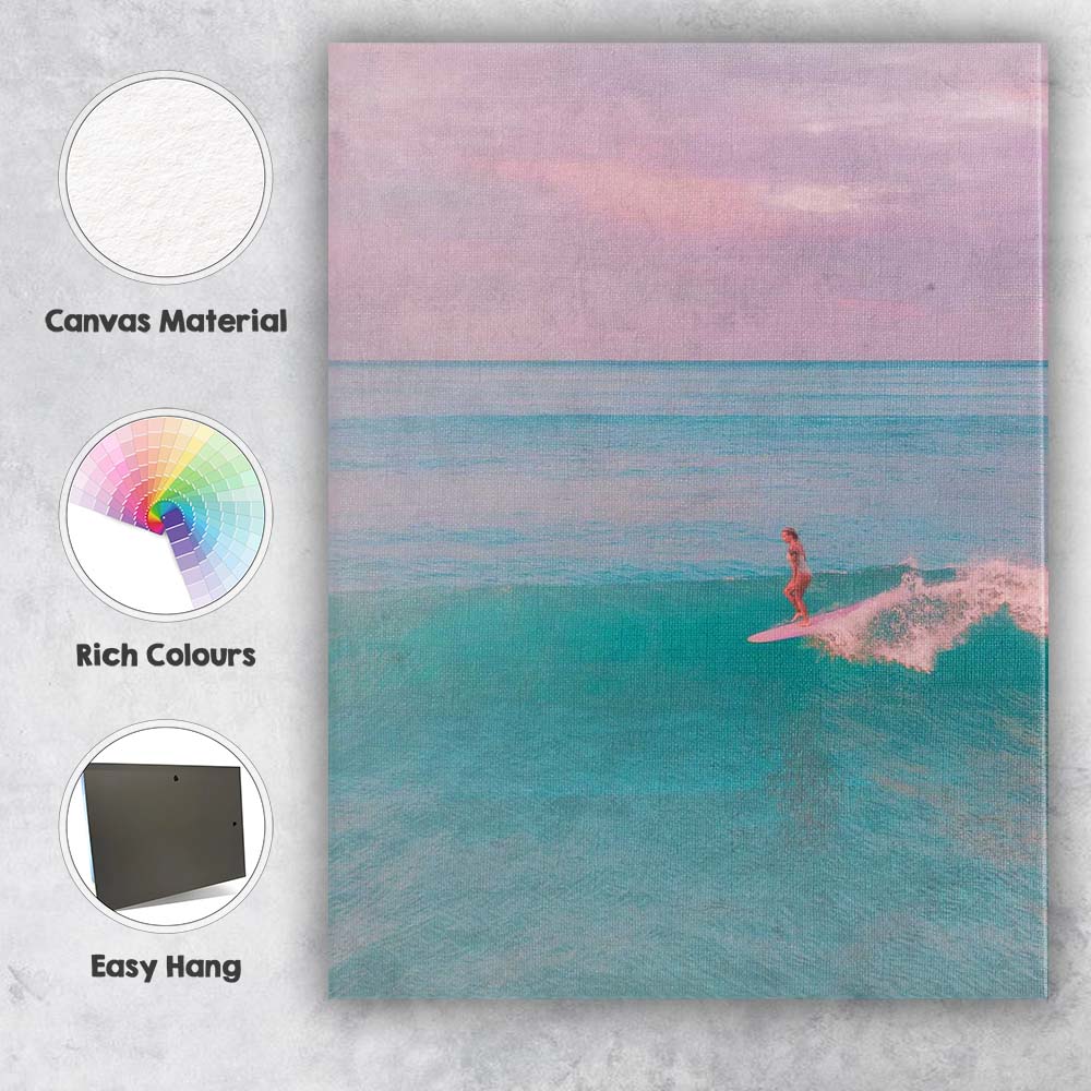 Pastel Ocean Surfing Seascape Coastal Sunset Photography Canvas Wall Art Print Decor Picture Ready to Hang