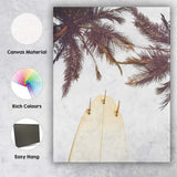 Surfboard Under Palm Trees Tropical Beach Photography Canvas Wall Art Print Decor Picture Ready to Hang