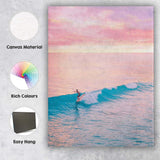Pink Sunset Ocean Surfer Coastal Photography Canvas Wall Art Print Decor Picture Ready to Hang