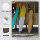 Colourful Surfboards Rustic Beach Hut Coastal Photography Canvas Wall Art Print Decor Picture Ready to Hang
