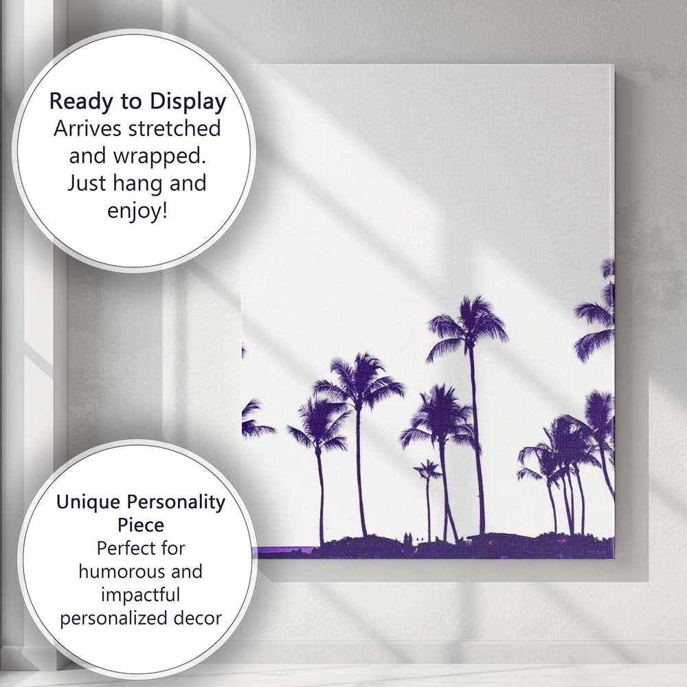 Purple Tropical Palm Tree Silhouette Minimalist Coastal Photography Canvas Wall Art Print Decor Picture Ready to Hang