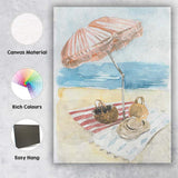 Watercolour Beach Picnic Umbrella Coastal Summer Illustration Canvas Wall Art Print Decor Picture Ready to Hang