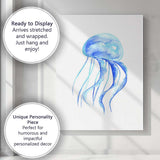 Blue Watercolour Jellyfish Marine Life Illustration Canvas Wall Art Print Decor Picture Ready to Hang