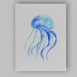 Blue Watercolour Jellyfish Marine Life Illustration Canvas Wall Art Print Decor Picture Ready to Hang
