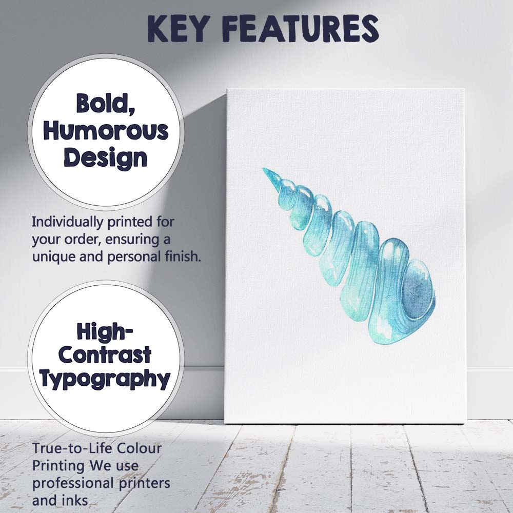 Blue Watercolour Spiral Seashell Coastal Illustration Canvas Wall Art Print Decor Picture Ready to Hang