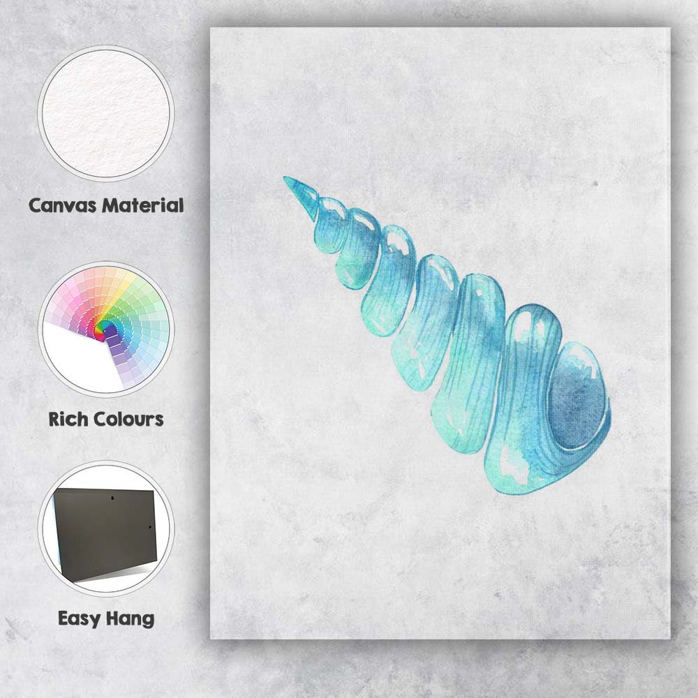 Blue Watercolour Spiral Seashell Coastal Illustration Canvas Wall Art Print Decor Picture Ready to Hang
