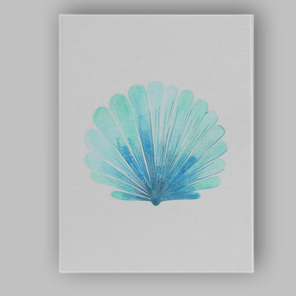 Blue Watercolour Scallop Shell Coastal Beach Illustration Canvas Wall Art Print Decor Picture Ready to Hang
