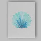 Blue Watercolour Scallop Shell Coastal Beach Illustration Canvas Wall Art Print Decor Picture Ready to Hang