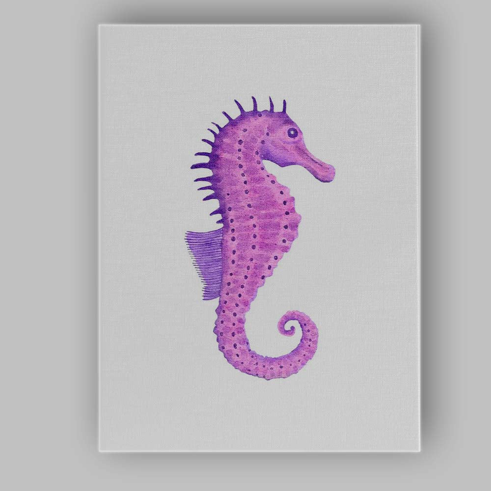Purple Watercolour Seahorse Marine Life Illustration Canvas Wall Art Print Decor Picture Ready to Hang