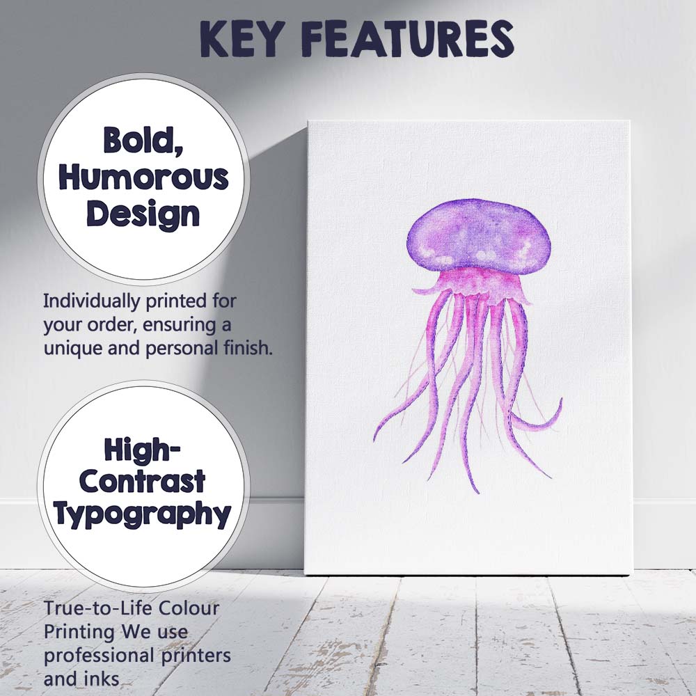 Purple Watercolour Jellyfish Marine Life Illustration Canvas Wall Art Print Decor Picture Ready to Hang