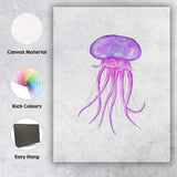 Purple Watercolour Jellyfish Marine Life Illustration Canvas Wall Art Print Decor Picture Ready to Hang