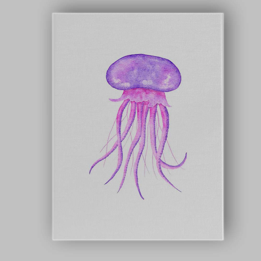 Purple Watercolour Jellyfish Marine Life Illustration Canvas Wall Art Print Decor Picture Ready to Hang