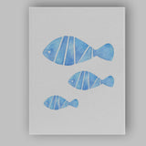 Blue Watercolour Tropical Fish Family Coastal Marine Illustration Canvas Wall Art Print Decor Picture Ready to Hang