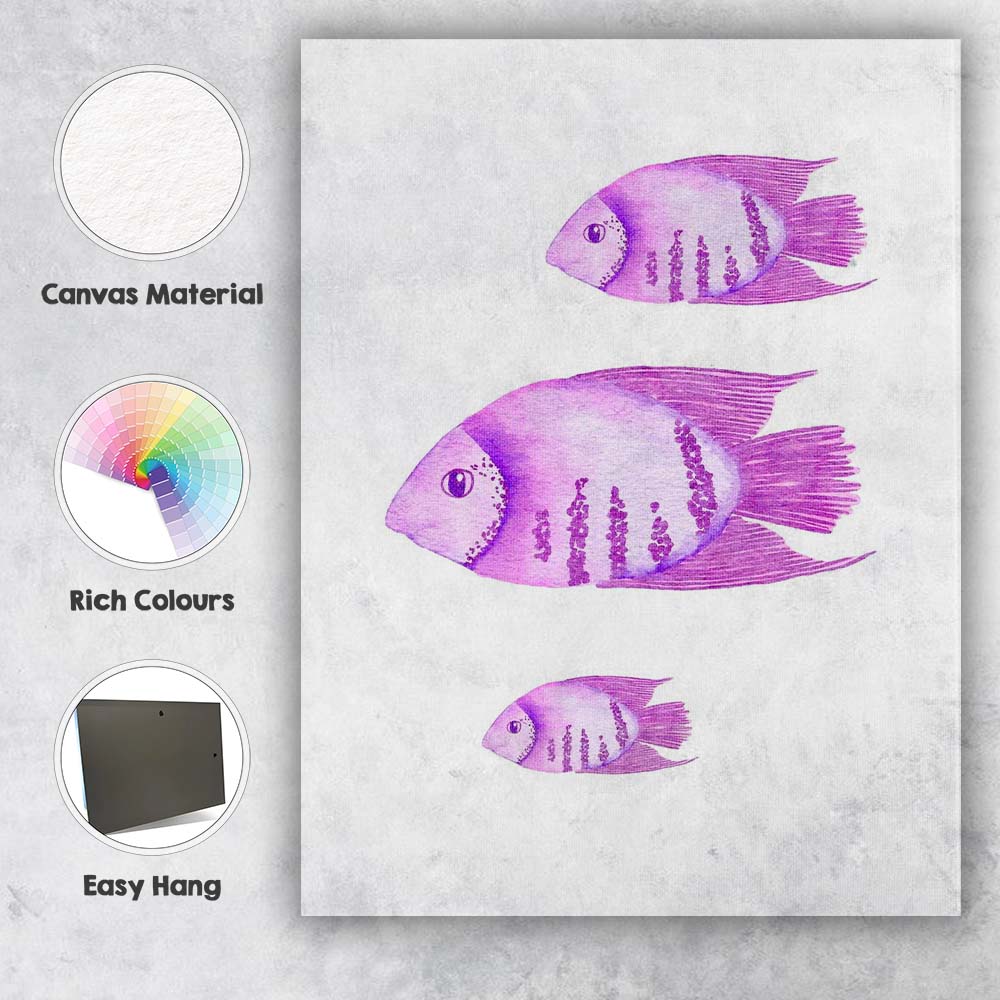 Purple Watercolour Tropical Angelfish Marine Life Illustration Canvas Wall Art Print Decor Picture Ready to Hang