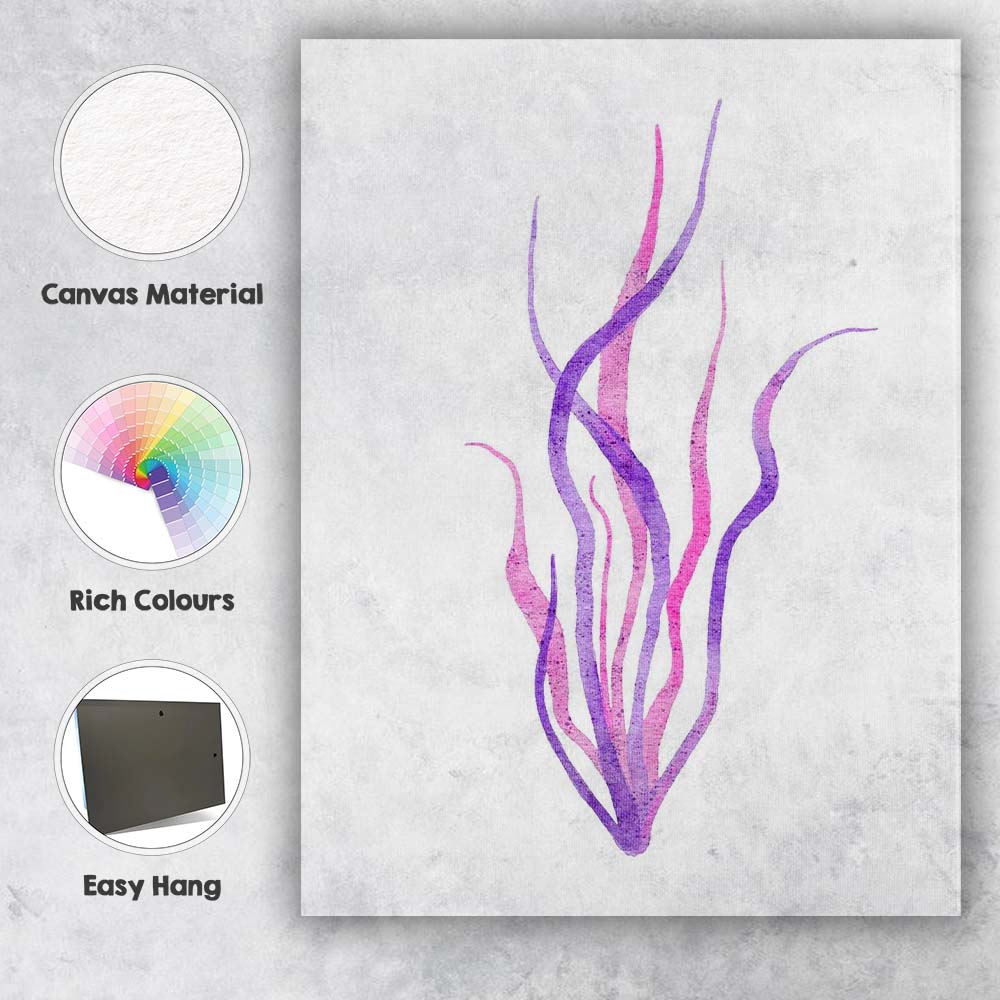 Purple Pink Watercolour Flowing Seaweed Marine Botanical Illustration Canvas Wall Art Print Decor Picture Ready to Hang