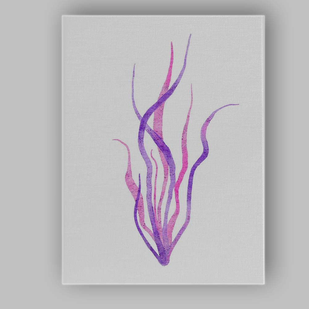 Purple Pink Watercolour Flowing Seaweed Marine Botanical Illustration Canvas Wall Art Print Decor Picture Ready to Hang