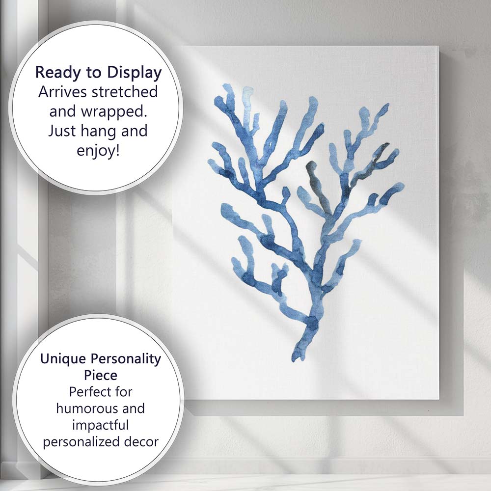 Deep Blue Watercolour Sea Coral Branch Coastal Illustration Canvas Wall Art Print Decor Picture Ready to Hang