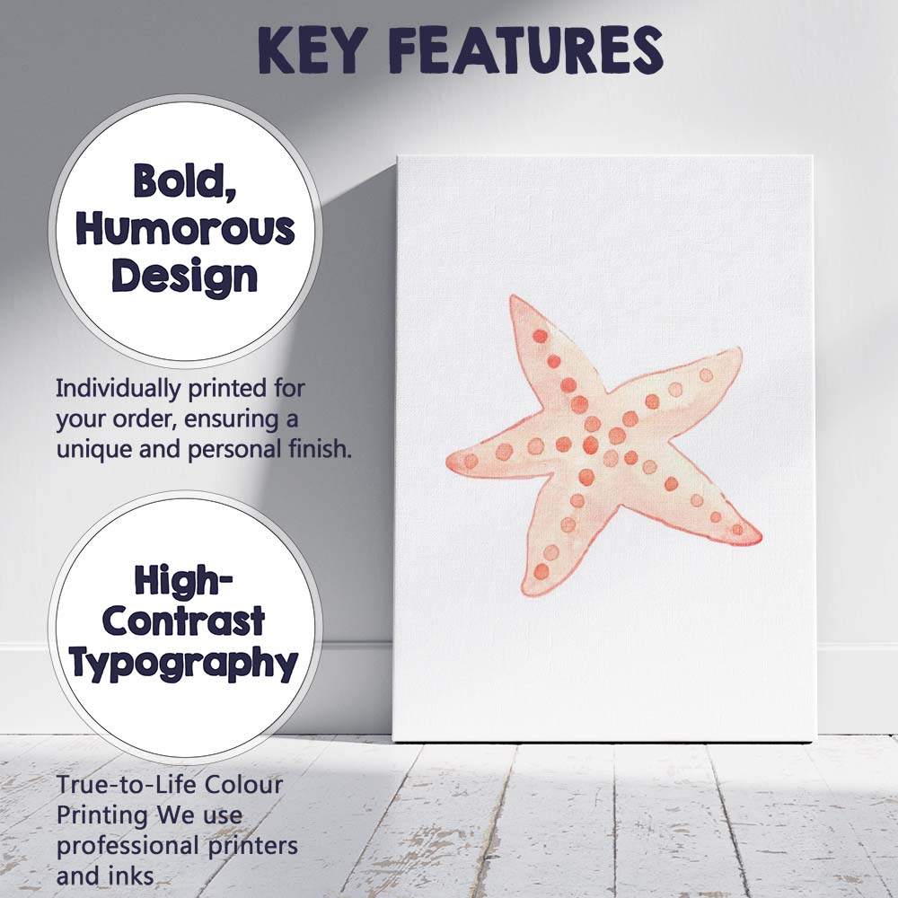Soft Coral Pink Watercolour Starfish Coastal Marine Illustration Canvas Wall Art Print Decor Picture Ready to Hang