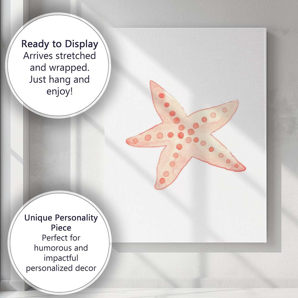 Soft Coral Pink Watercolour Starfish Coastal Marine Illustration Canvas Wall Art Print Decor Picture Ready to Hang